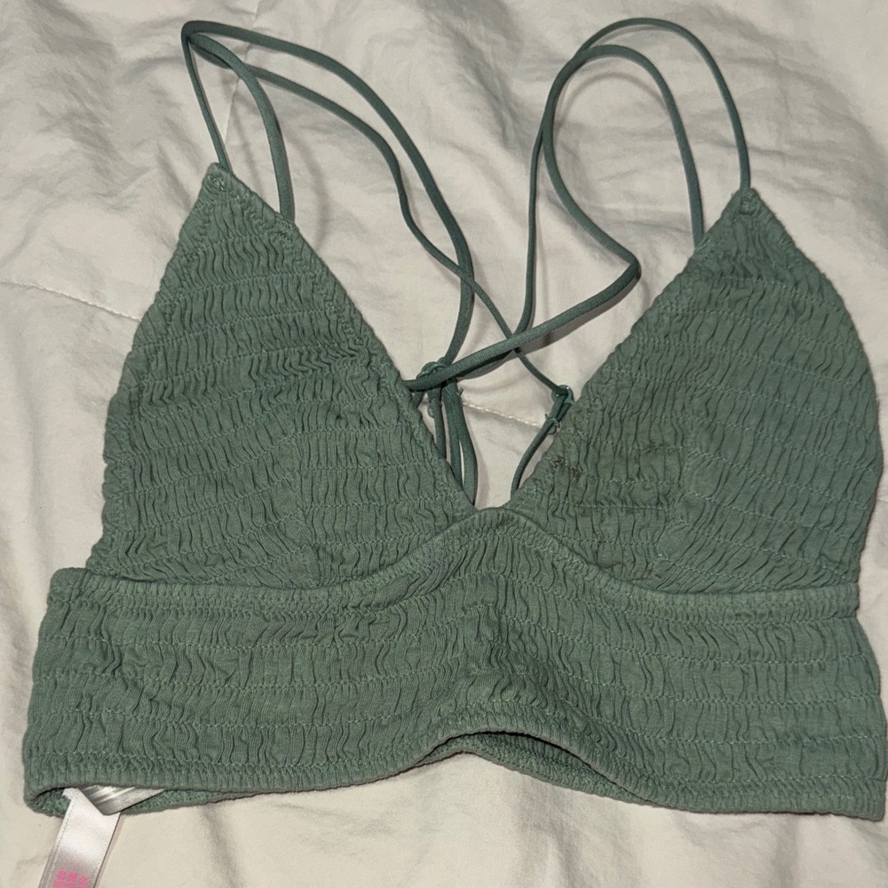 PINK Victoria's Secret Smocked Sage Green Strappy Bralette
